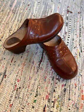 Dansko Brown Clogs with Eyelet & Brass Details